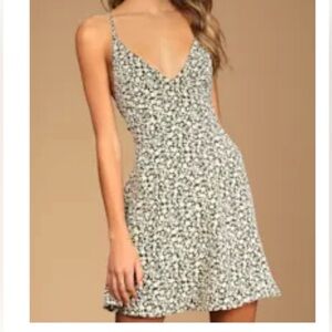 Lulu's green and White lace-up Mini Dress